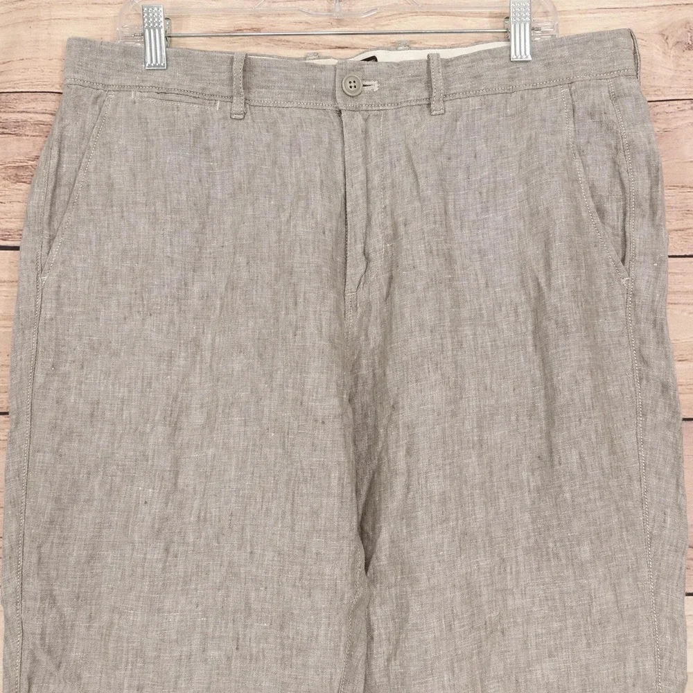 J Crew 770 Straight Linen Pants Mens 34x32 Beige Regular Fit Pleated Chino